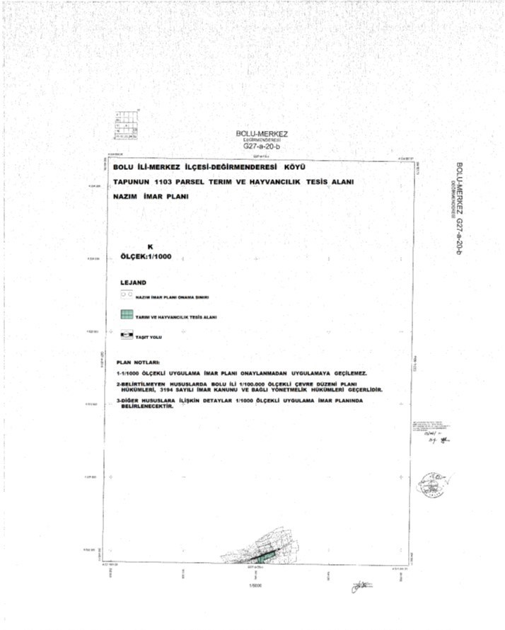 bolu ili merkez ilcesi degirmenderesi koyu tapunun 1103 parselde tarim ve hayvancilik tesis alani amacli imar plani raporu